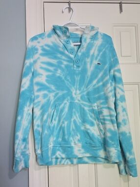 Vineyard Vines Aqua Blue and White Tie-Dye Hoodie